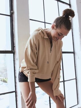 FP Movement by Free People Peach Hooded Half-Zip Pullover